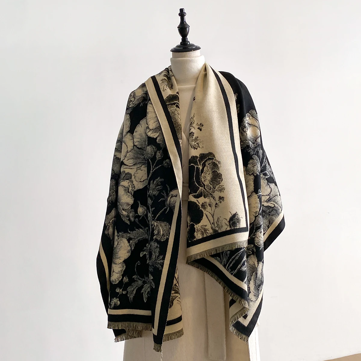 

Роскошная зимняя женская шаль из искусственного кашемира, толстый теплый жаккардовый шарф, высококачественная двусторонняя накидка из пашмины для женского бренда