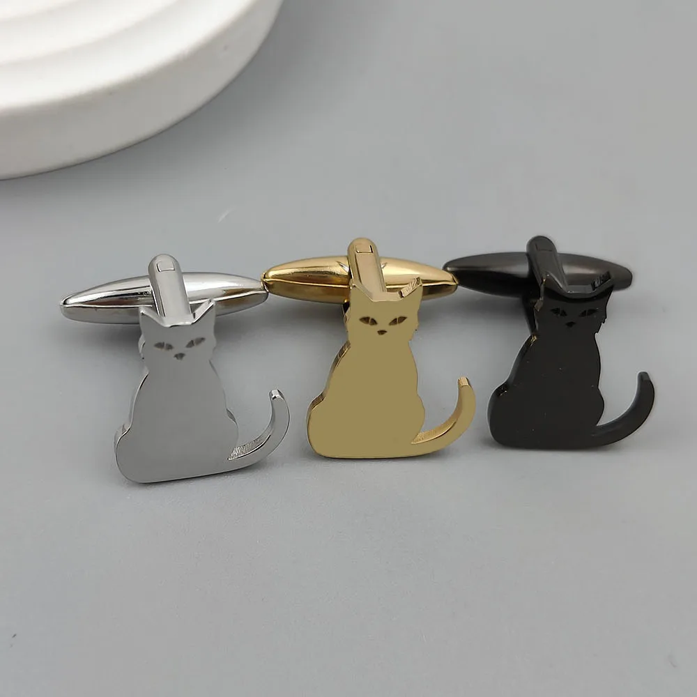 Minimally Designed Cats Stainless Steel Cufflinks Available in Gold Silver Black Colors Men's Business Dress Shirt Sleeve Nails