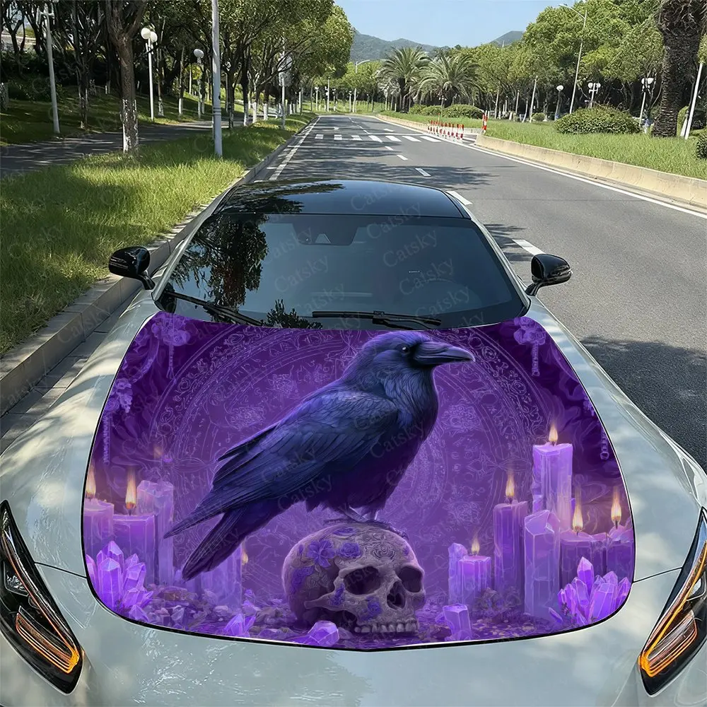 

Purple Candle And Skull Crow Car Hood Sticker,Waterproof Self-Adhesive Vinyl Graphics Decal,Decorative Auto Accessories Stickers