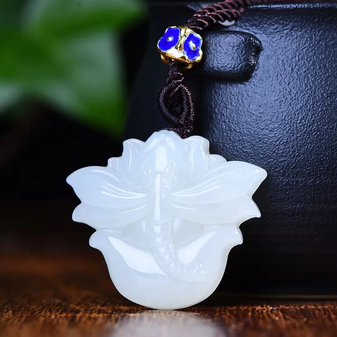 

Exquisite Hetian Jade Lucky Dragonfly Pendant Jewelry 3230#