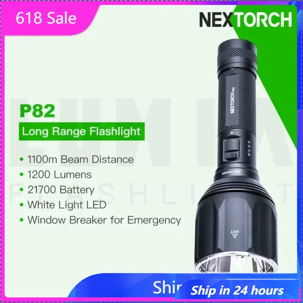 

NEXTORCH P82 1100m Long Beam Throw LED Tactical Flashlight, High Density White LED Emitter 1200 Lumen,18650 Battery Rechargeable