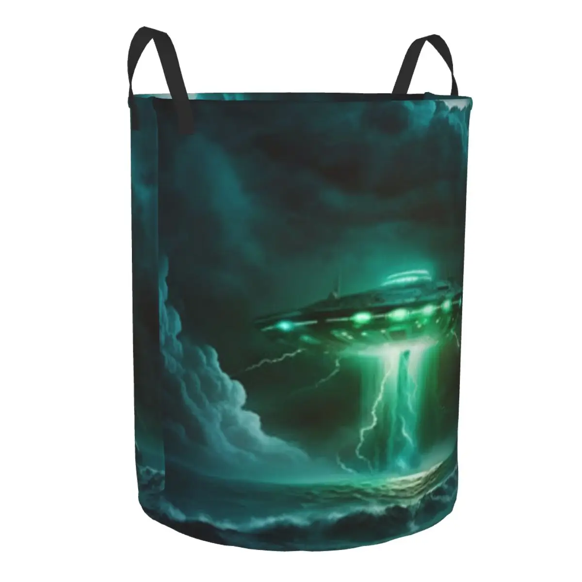 Folding Laundry Basket UFO Hovering Over Ocean In Storm Dirty Clothes Storage Bucket Wardrobe Clothing Organizer Hamper