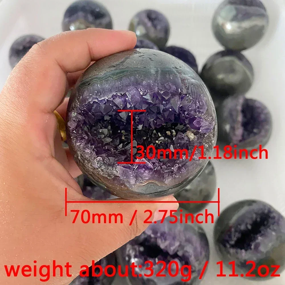 Natural Stone Ore Amethyst Cluster Ball Crystal Rough Gemstone Ornaments Feng Shui Rock Mineral Sphere Specimen Raw Quartz