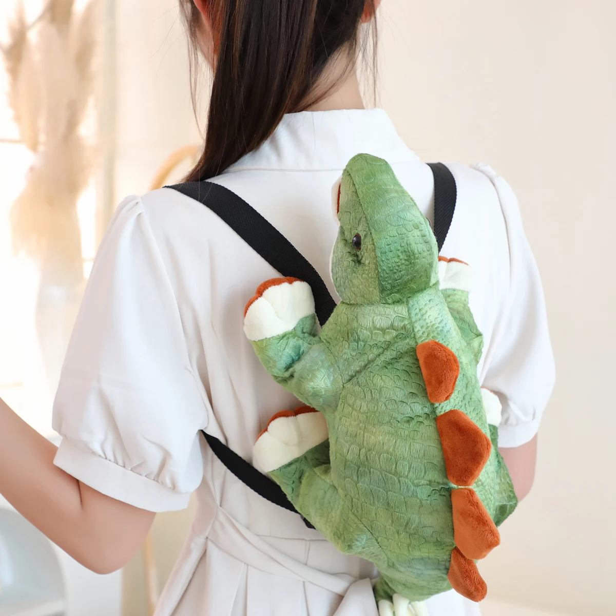 حقيبة ظهر كبيرة وناعمة ولطيفة ورائعة على شكل ديناصور جوراسي ستيجوسورس، حقيبة ظهر للأطفال على شكل ديناصور قطيفة، عصرية