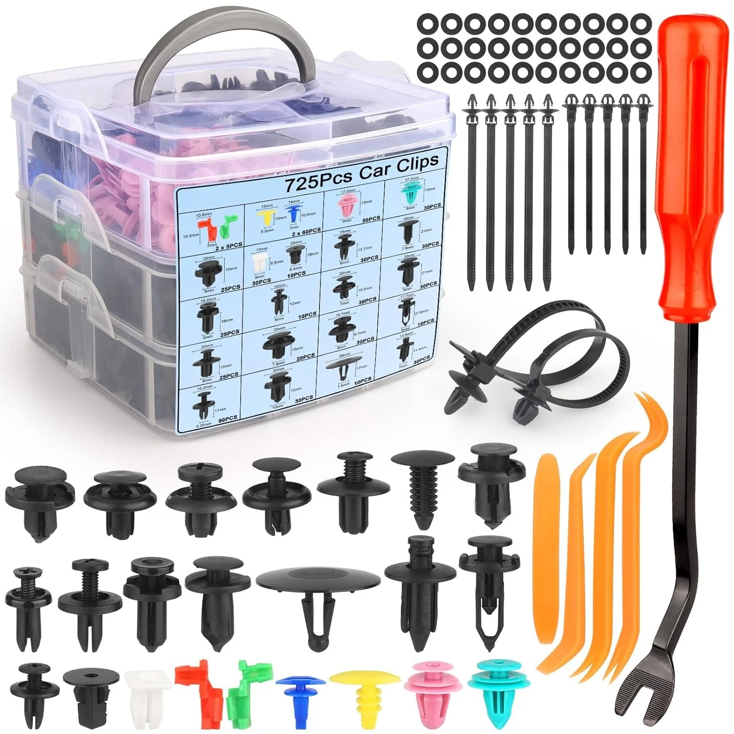 

Car Push Retainer Clips Auto Fasteners Assortment Popular Sizes Bumper Fender Rivet Kits + 1 Fastener Removal Tool Universal