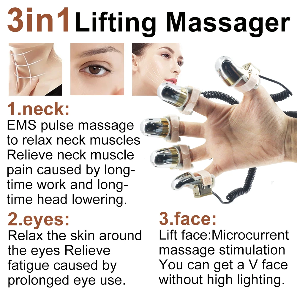 2024 Portable Bioelectric Massager Face Lifting Microcurrent Ten Golden Finger Matching Massage EMS Beauty Device