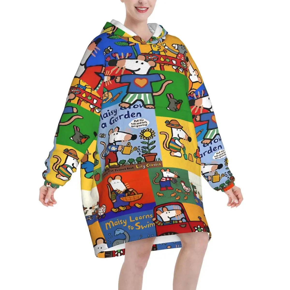 Oversized Maisy Mouse Wearable Blanket Gifts for Women Men Ultrasoft Plush Warm Sweatshirt Blankets With Pocket