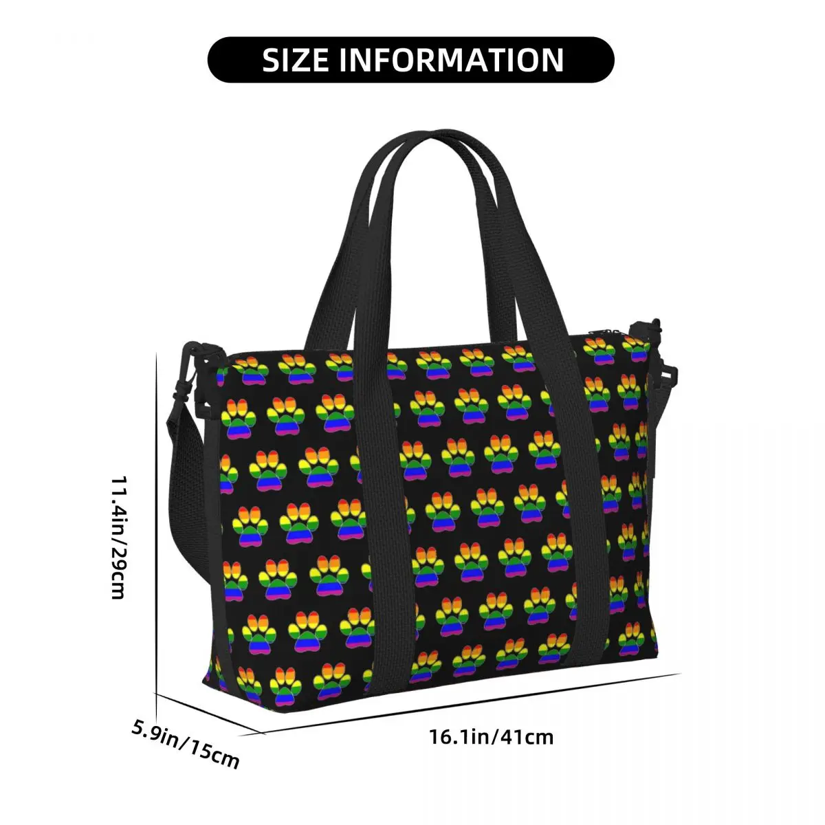 Custom LGBT Pride Gay Paw Beach Tote Bag for Women Extra Large Gym Carry On Travel Shopping Bags