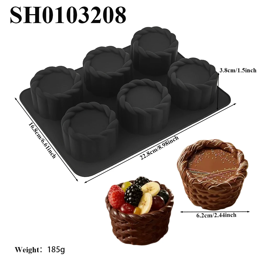 1/6-Cell Bamboo Weaving Basket Design Food Grade Mousse Cake Mould Silicone Chocolate Mold Candle Mould Kitchen Dessert Tools