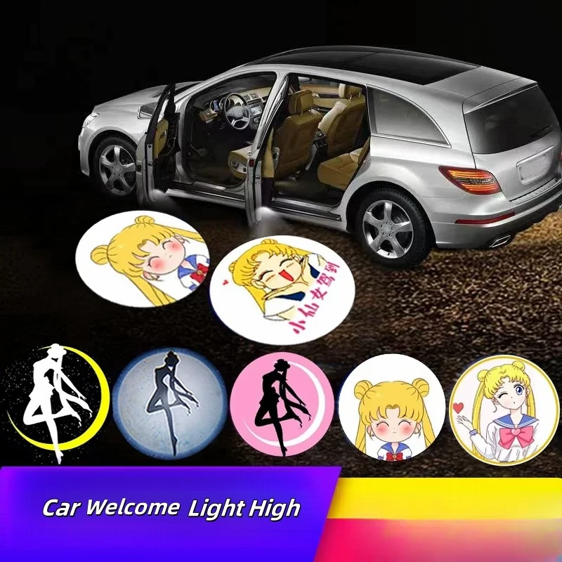 Sailor Moon Car Welcome Light High Definition Projector Hd Ambient Light Induction Open The Door Safety Signal Lamp Decoration