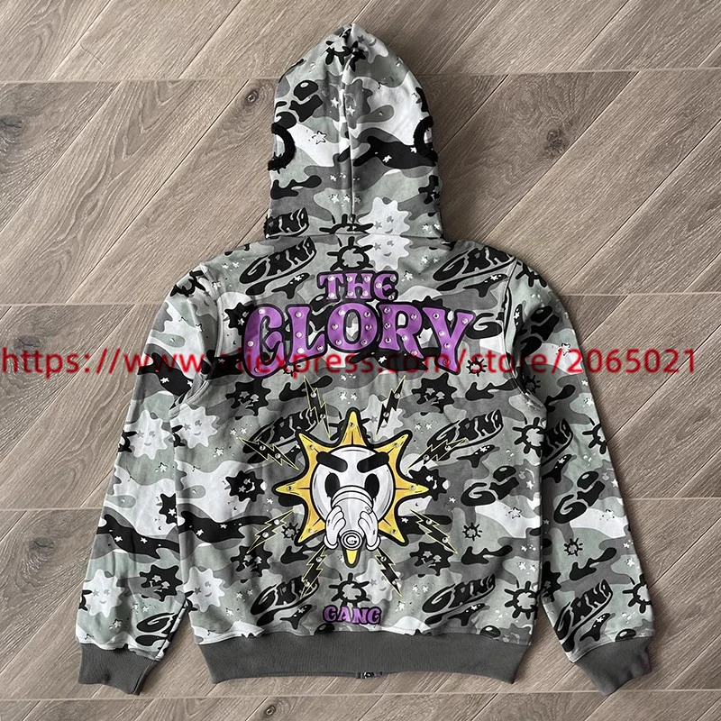 Camouflage Cardigan Glo Gang The Glory Full Zip Hoodie Men Women 1:1 Best Quality Vintage White Oversize Hooded