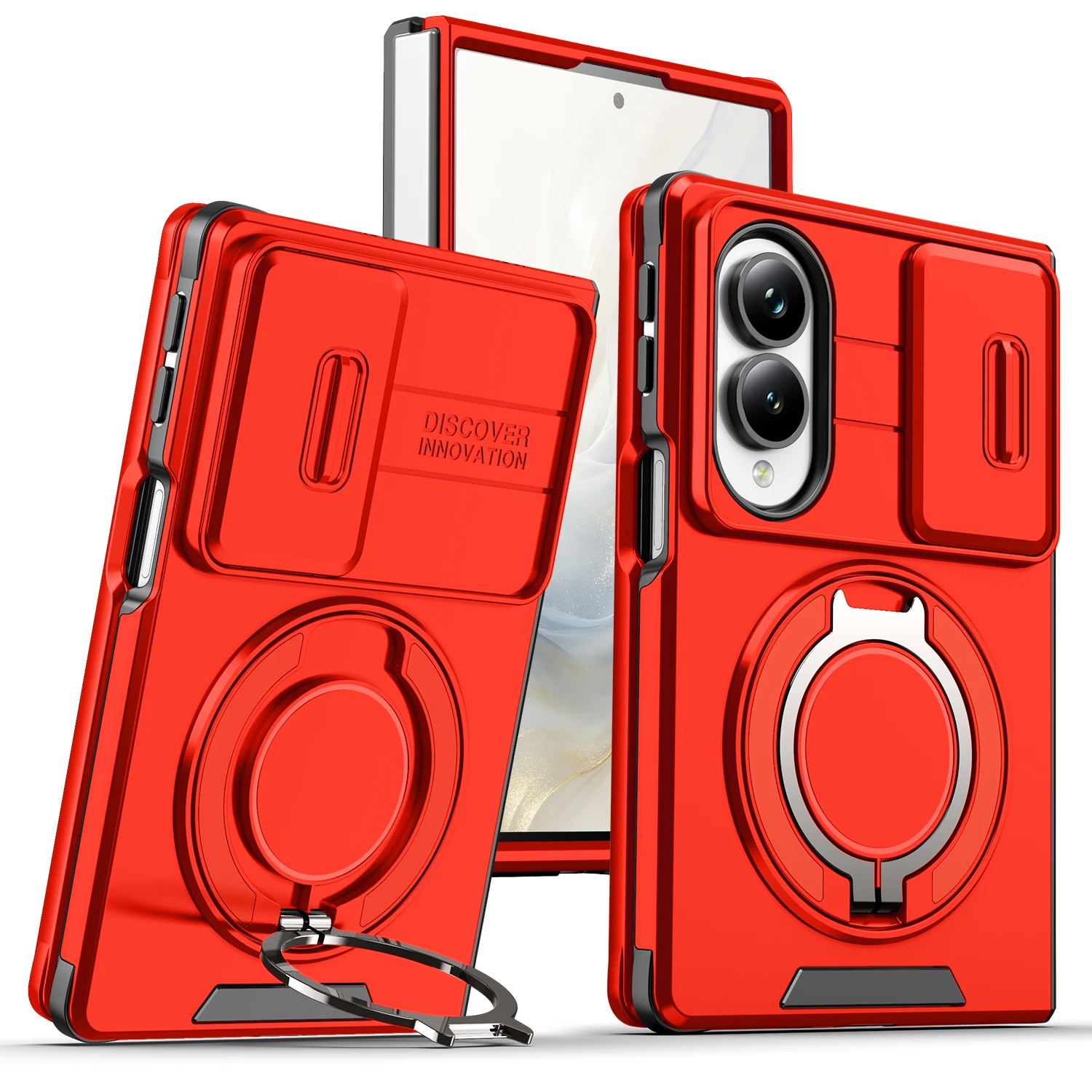 Shockproof Hybrid Dual Layer Ring Kickstand Phone Case For Samsung Galaxy Z Fold 8, Anti-scratch Slide Camera Protective Cover