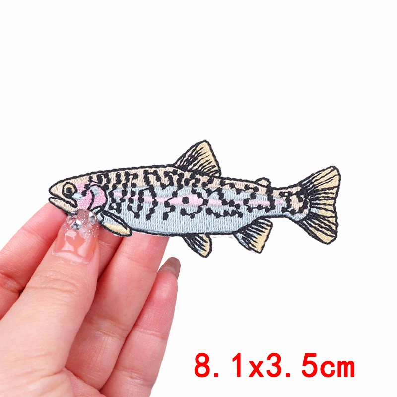 Fisch- und Forellen-Stickerei-Aufnäher für Kleidung, Outdoor, Wave Japan, Lucky Fish Patch, Aufnäher zum Aufbügeln, thermoadhäsiver Aufnäher – Detail 19
