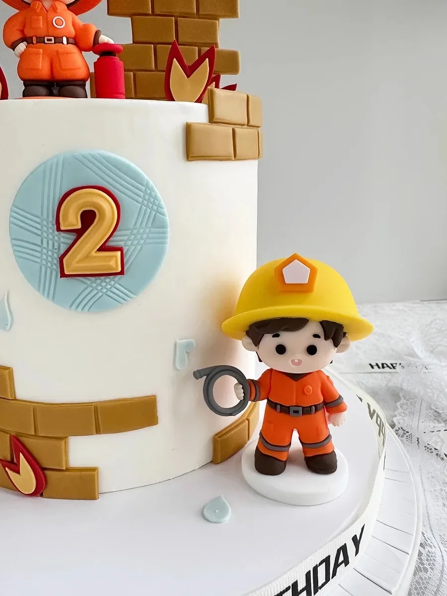 New Firefighter Cake Decorations Fire Truck Cake Toppers for Kids 1st Birthday Fireman Daddy's Birthday Party Decor Cute Gifts