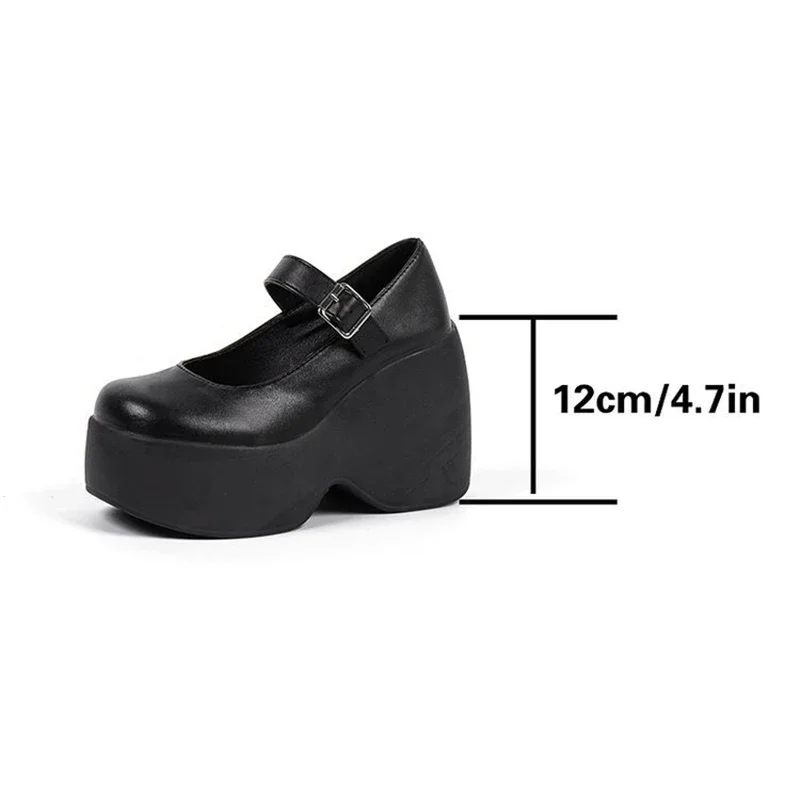 Women\'s Platform High Heels Gothic Lolita New Mary Jane Shoes Casual Woman Heeled Party Wedges Thick Bottom Pumps Black Loafers