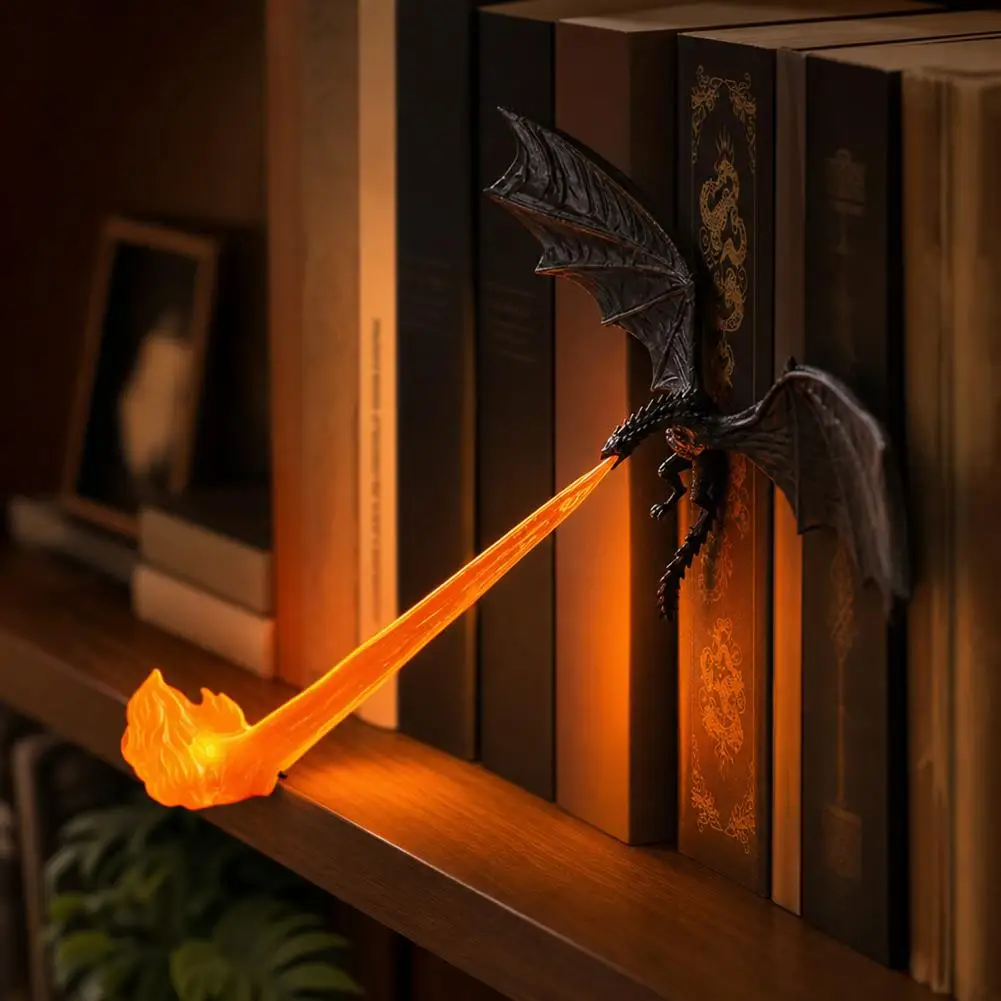 Dragon Bookshelf Nook Light 3D Printing Dragon Flame Book Nook Bookshelf Room Decoration Desktop Ornament Brithday Christmas