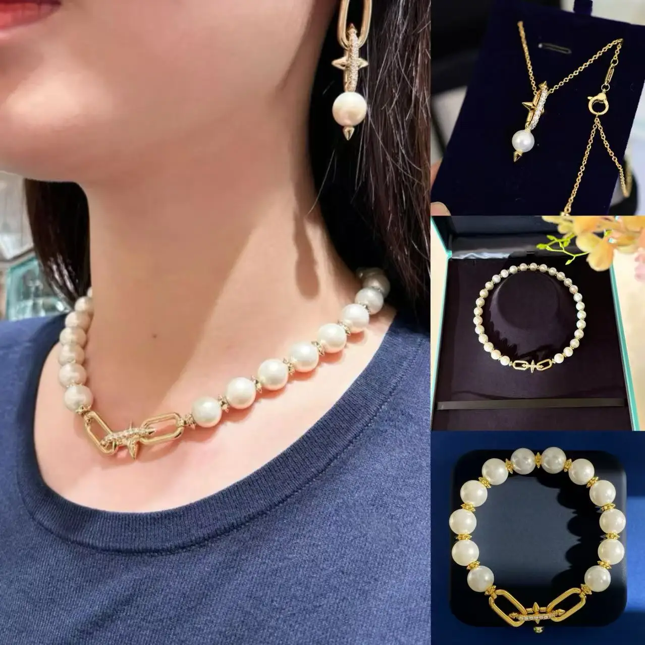 

Изысканный silberne Süßwasserperl Halskette und Armband, ewige Milaheit und Eleganz, Hochzeitsgeschenke, Geburtstagsgeschenke