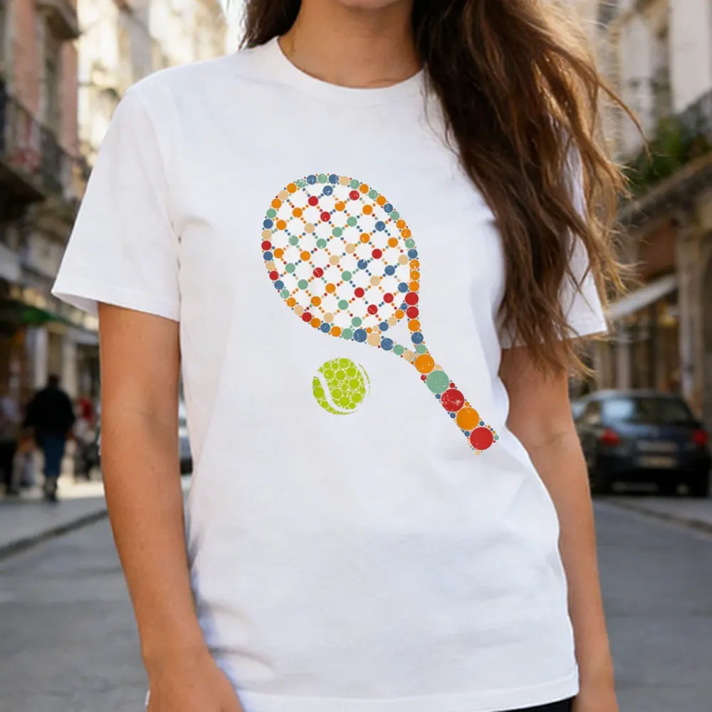 Retro Tennis Player & Ball with Polka Dots Happy Dot Day Boy T-Shirt Women Summer Tees Outdoor Sports Enthusiasts Clothes