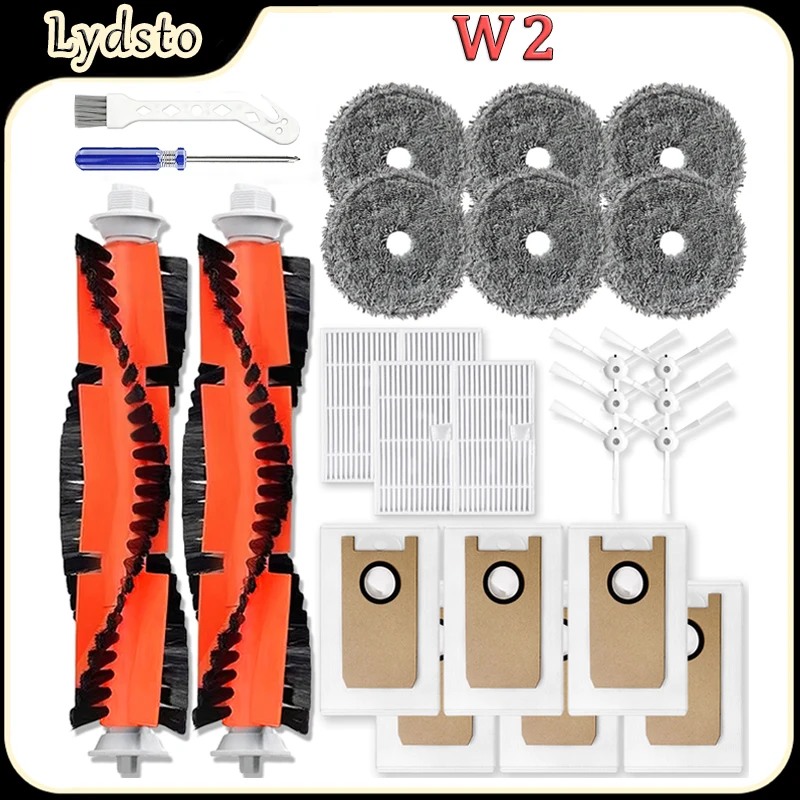 Replacement Parts Kit For Lydsto W2 Robot Vacuum Accessories,Main Brush,HEPA Filters,Mop Pads,Dust Bags,Side Brushes Spare Parts