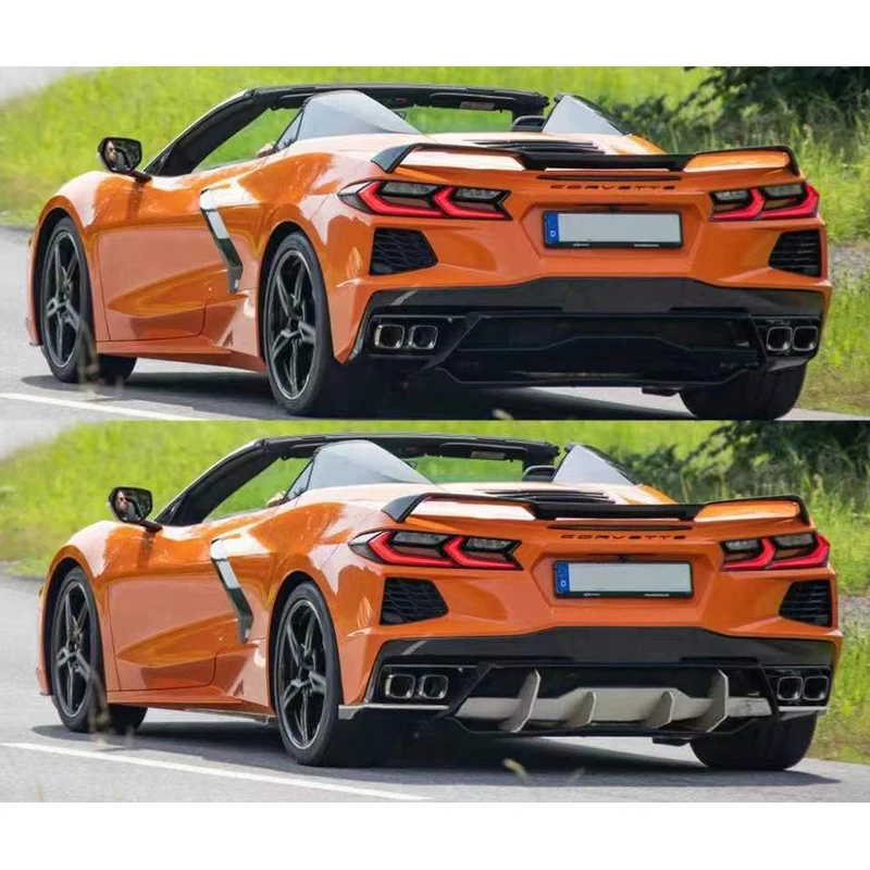 Difusor de Parachoques Trasero de Fibra de Carbono para Chevrolet Chevy Corvette C8, Alerón Trasero con Aletas de Tiburón, Kit de Carrocería