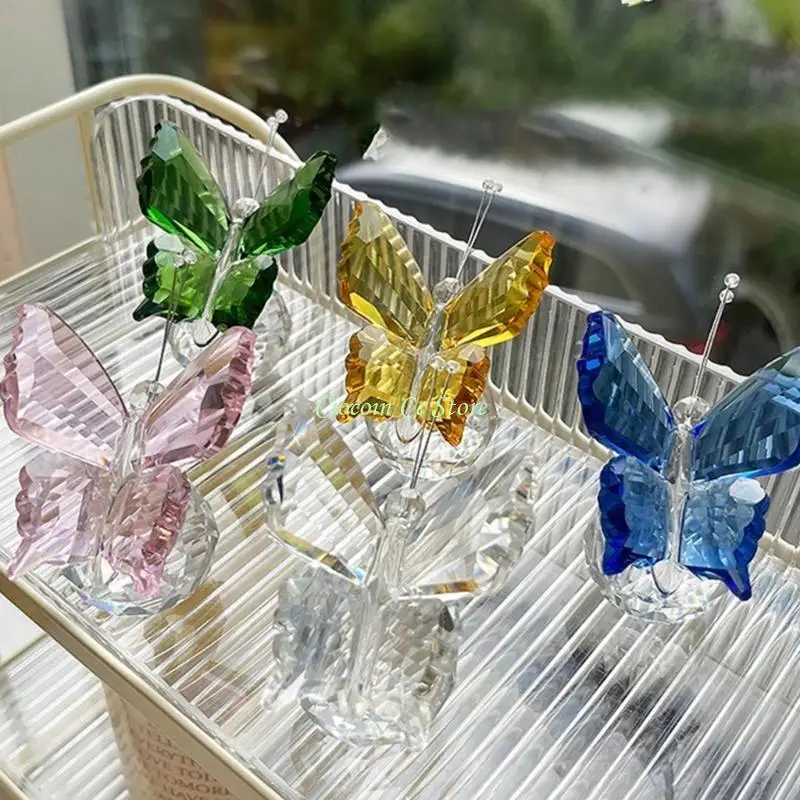 X90F Crystal Butterfly with Crystal Ball Base Figurine Collection Statue Collectible