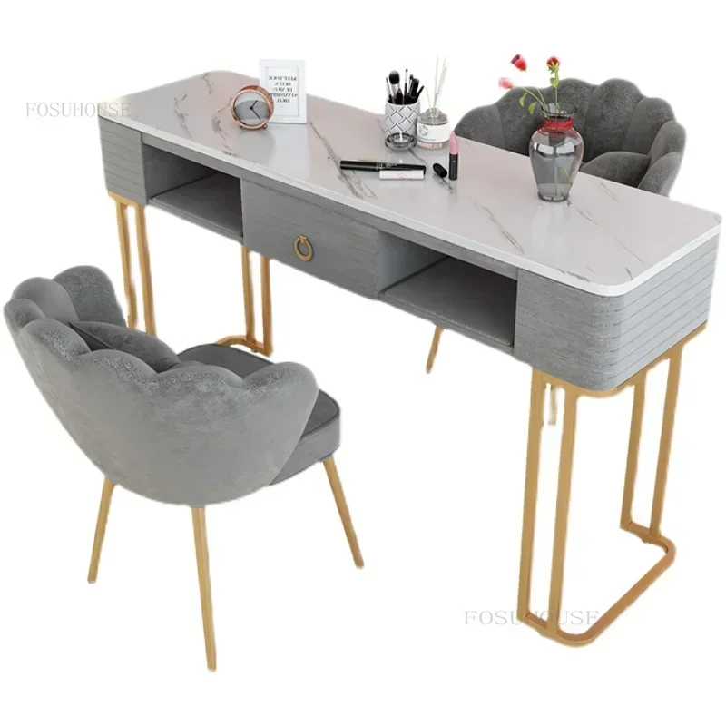 Modern Minimalist Nail Table and Chair Set, Lightweight Luxury Single/Double Professional Nail Trimming Chair
