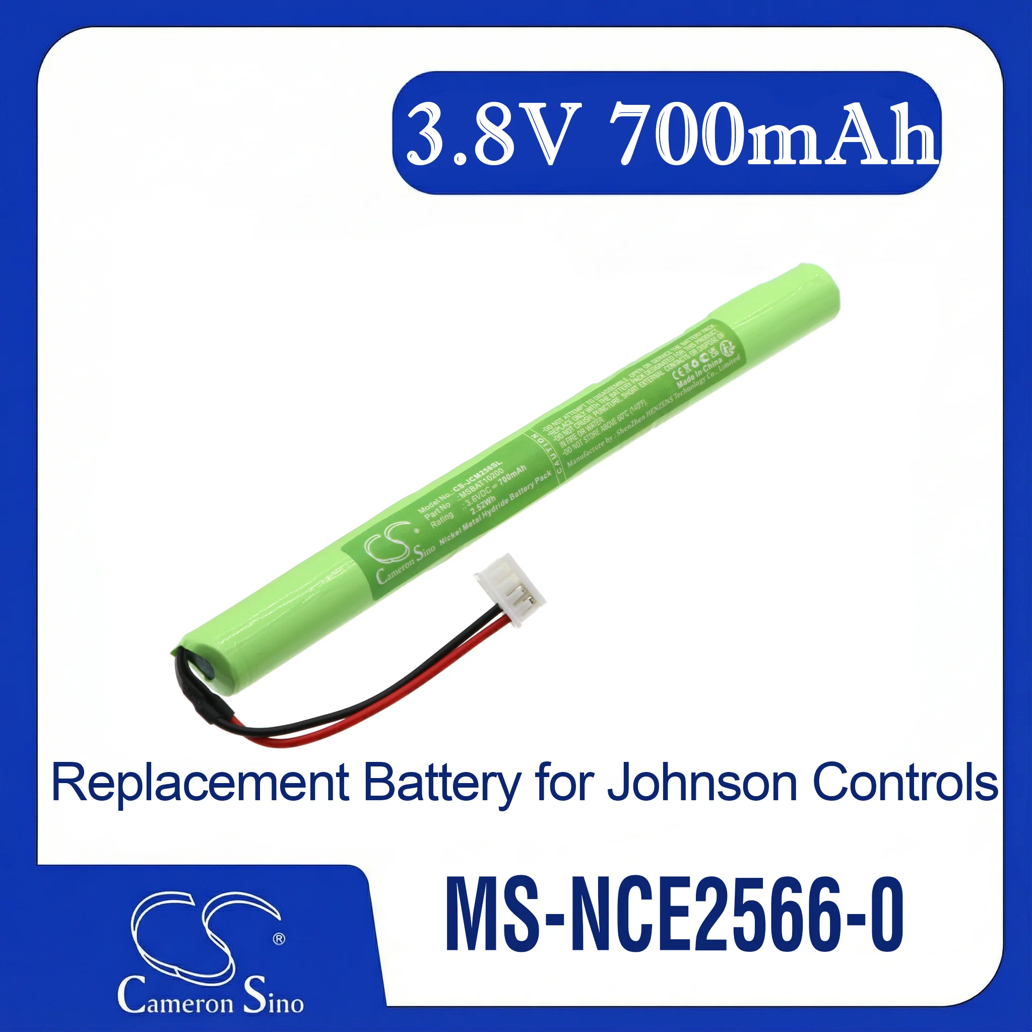 

Cameron Sino Replacement Battery for Johnson Controls MS-NCE2566-0, Fits P/N MSBAT10200,MS-BAT1020-0,MSBAT10200SUB,