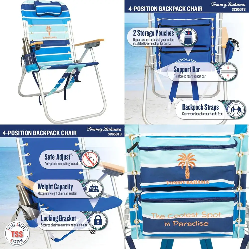 

Folding Suspension Backpack Chair with 4-Position Adjustment, 17 Seat Height for Beach Use