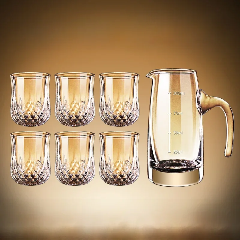 Luxury Home Use 50ml Diamond Design Glass White Wine Cup Whiskey Cup Small Premium Quality Liquor Cup with Pouring Set