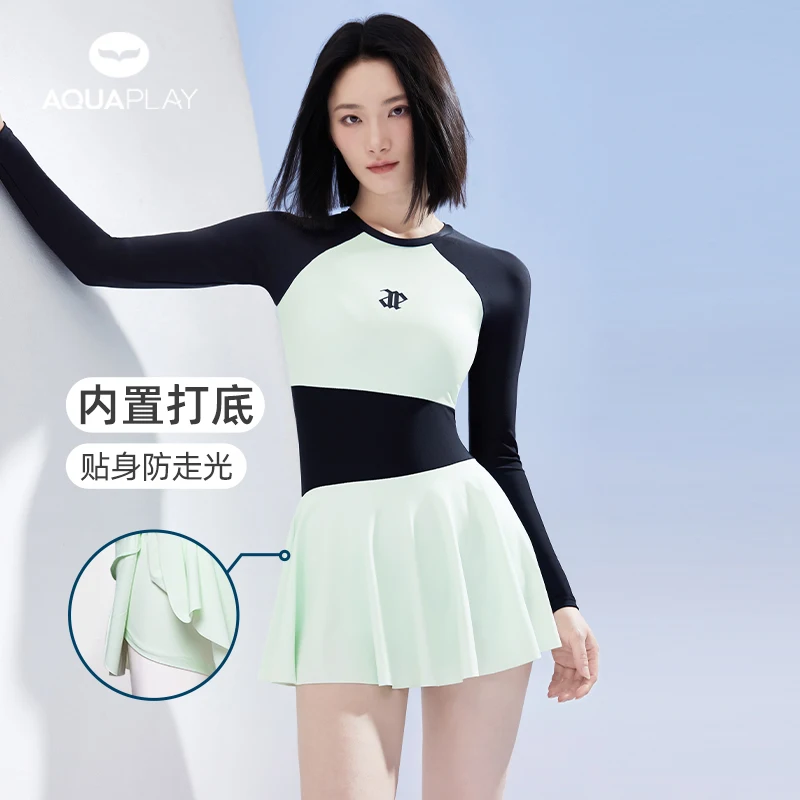 

AquaPlay Green Summer Quick Dry Women Swimsuit Beach Fashion One Piece Swimsuit UPF50+ Rash Guard Surf Suit Premium Design