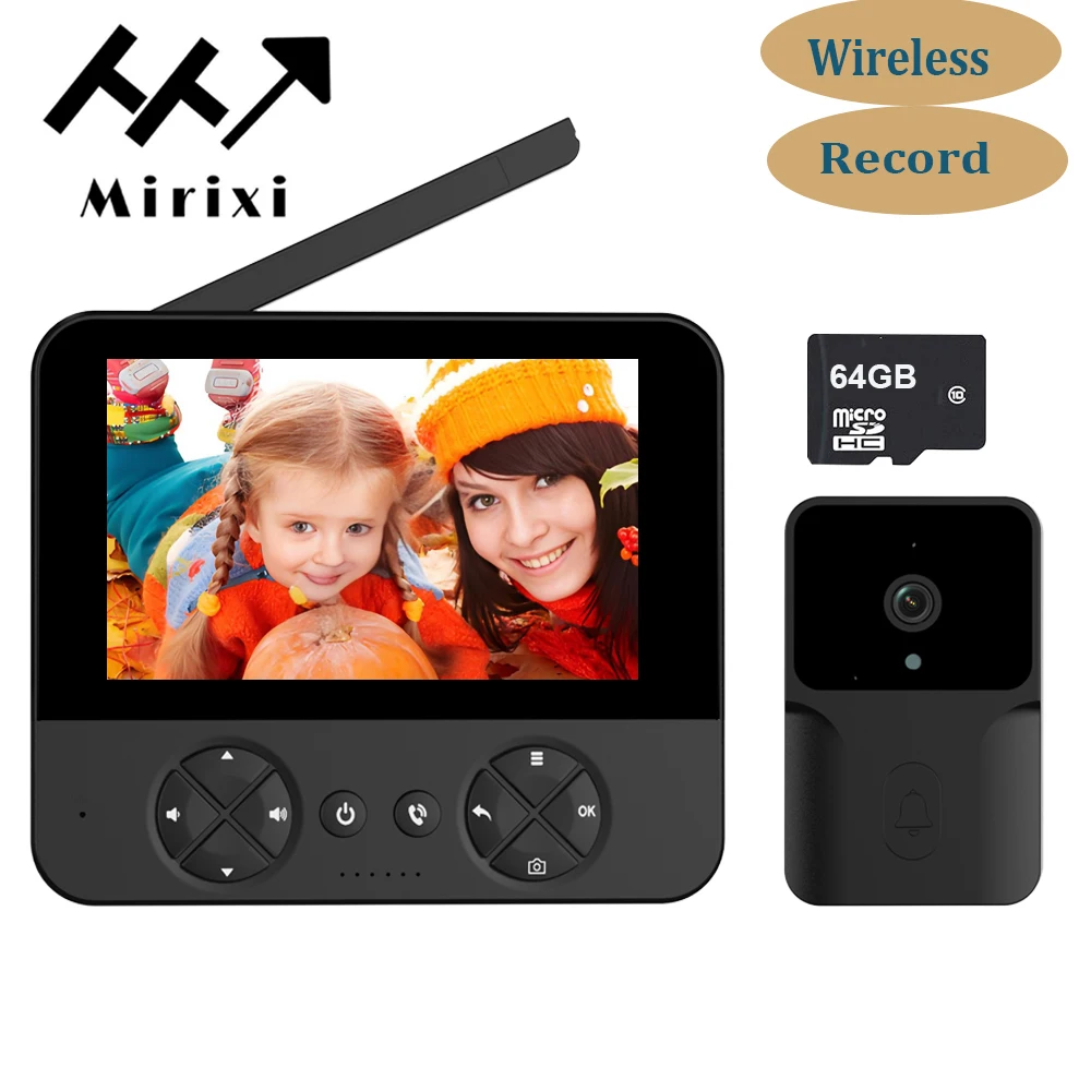 Mirixi  Smart Wireless Doorbell Intercom Kit 4.3 Inch Color Screen 2 Way Audio Record 2.4G Video Door Phone for Home Security