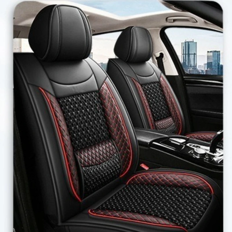 

​​Universal Full Set Car Seat Covers Premium Leather Ice Silk All Season Cushion Non Slip Auto Seat Protector f
