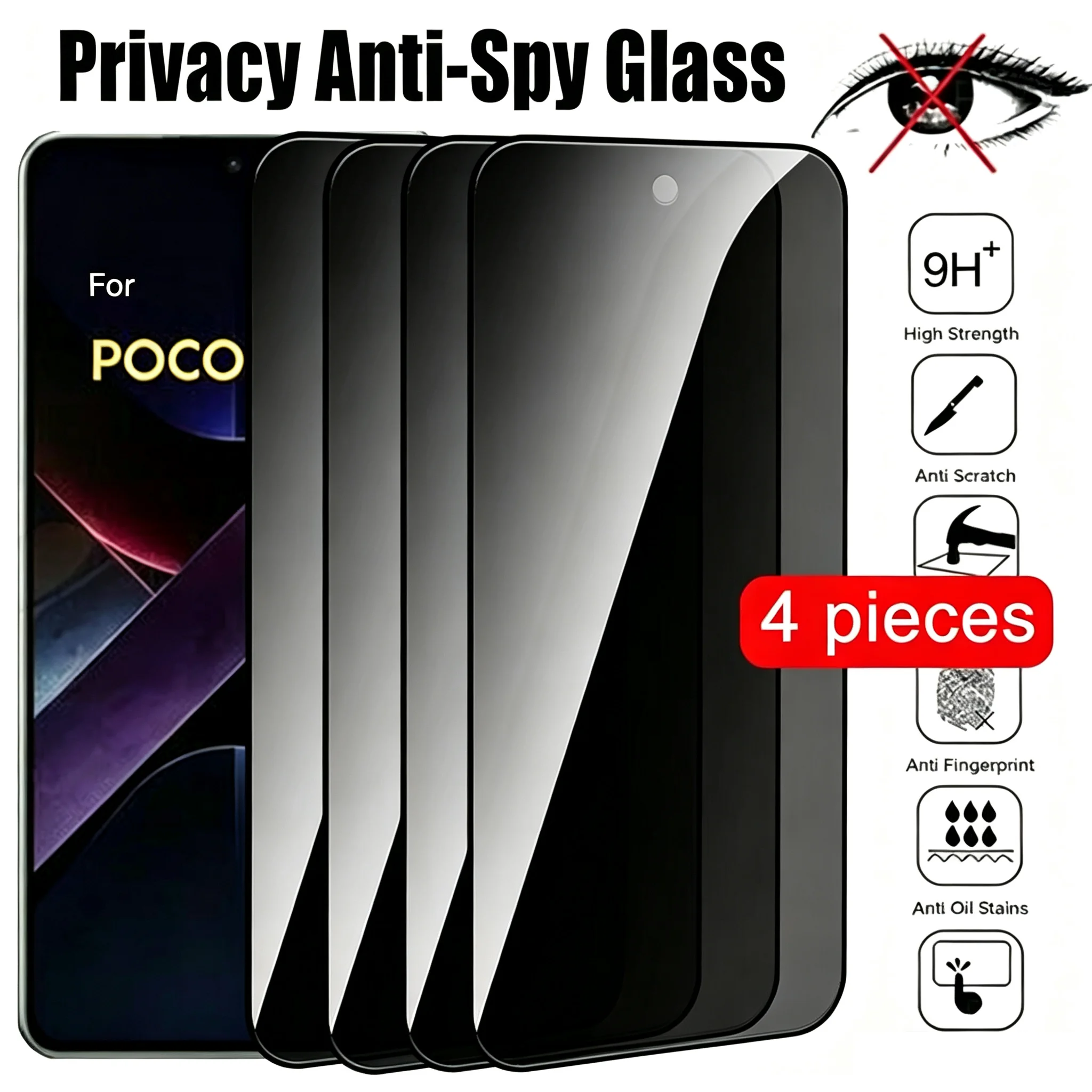 Anti-Spy Privacy Full Cover Tempered Glass Film For Poco X8 Pro Max X6 X5 X7 Pro F7 F4 F3 GT C65 C75 M7 M6 M5S Screen Protector
