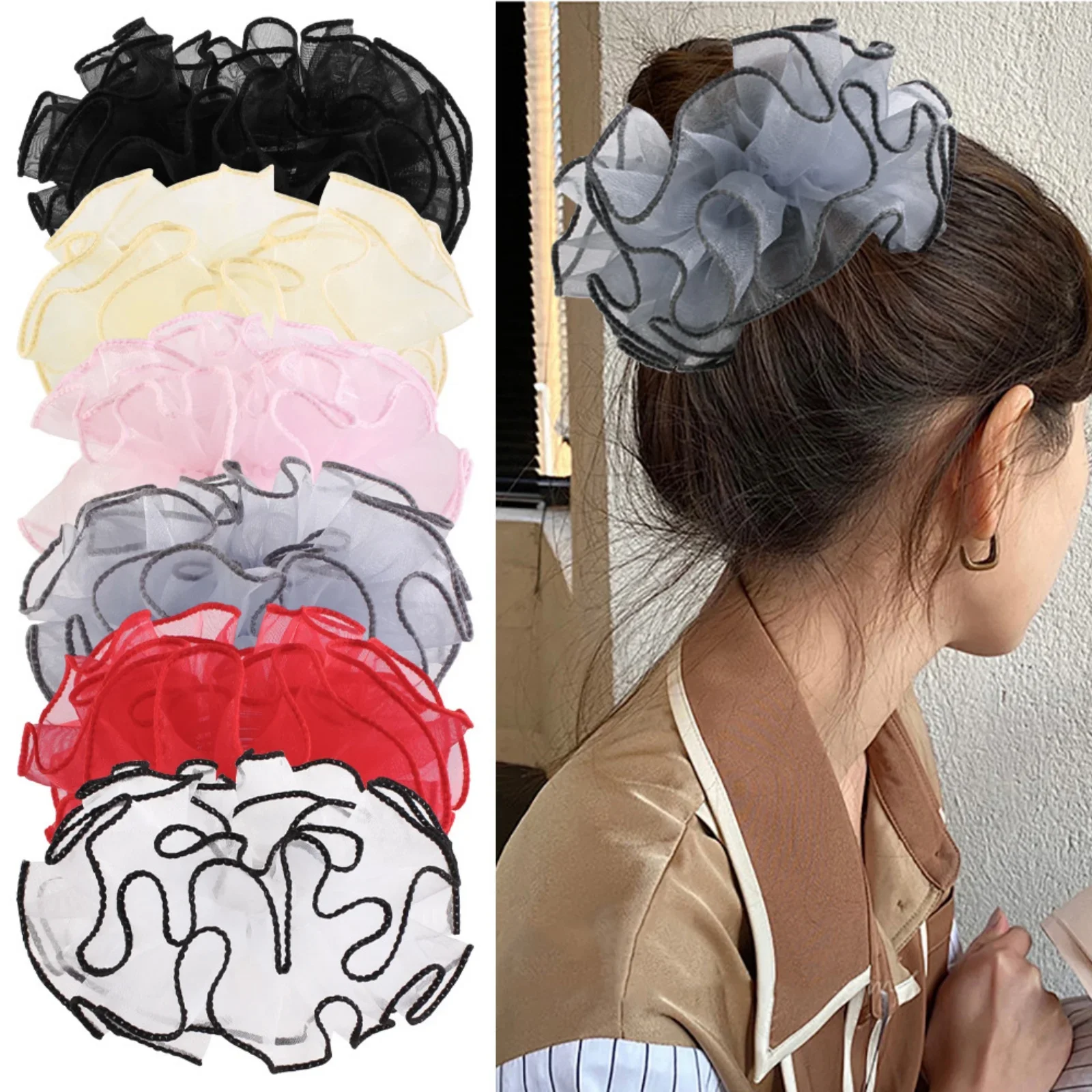 1 Stück gerüschte Organza-Haargummis, mehrfarbige Chiffon-Haargummis, stilvoller Haarschmuck, ideal für die tägliche und Party-Looks