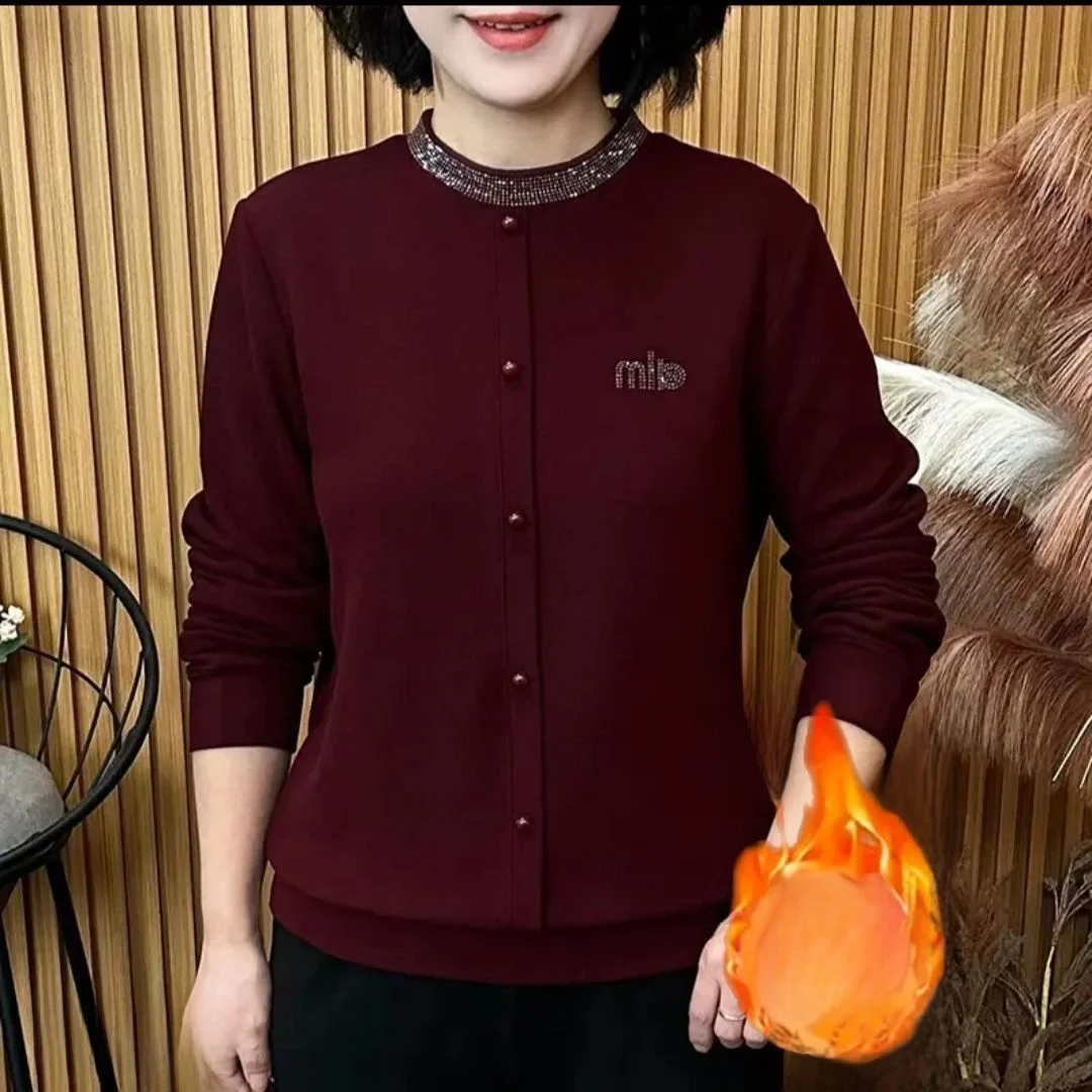 

Warm Double-sided Velvet Loose Long Sleeve Fashionable Top for Middle-aged And Elderly Women Casual Style Polyester Fiber