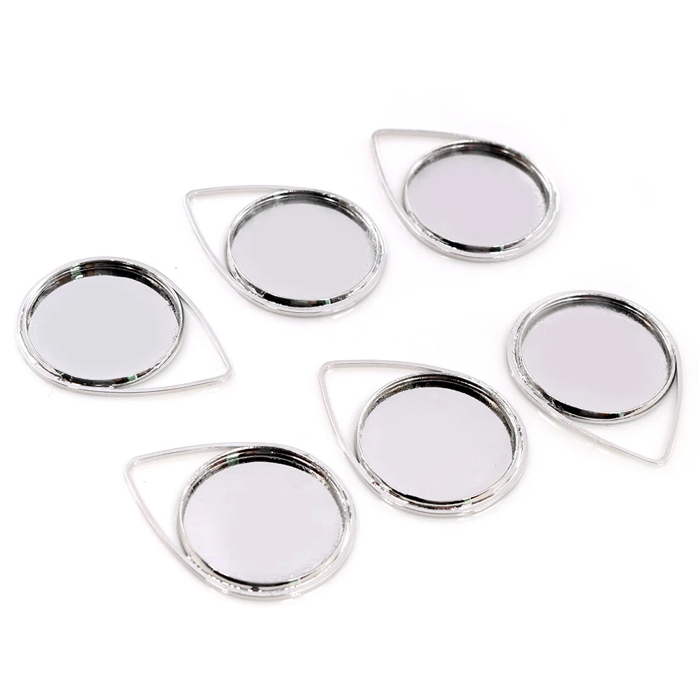 10pcs 20mm Inner Size Silver Plated Bronze Black Gold Material Drop Style Handmade Cabochon Bases Cameo Base Pendant