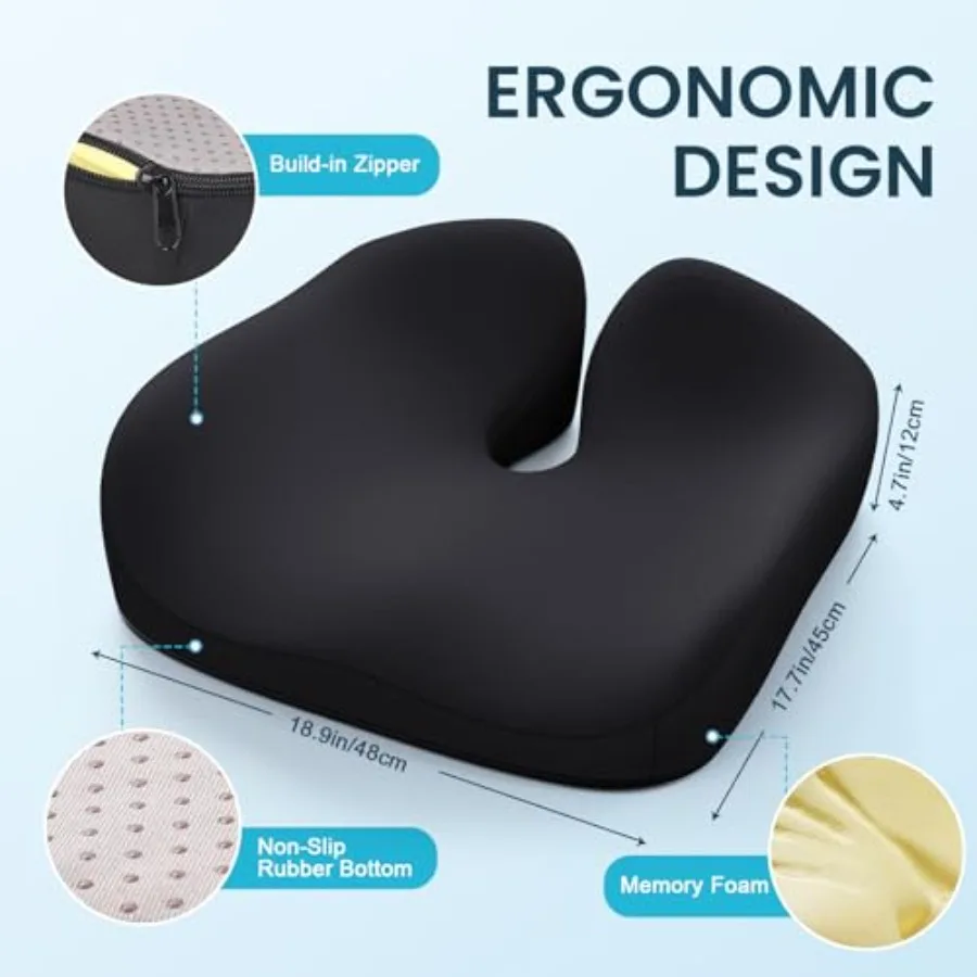 Memory Foam Seat Cushion, Ergonomic Office Chair Cushion Memory foam cushion relieves pressure and supports tailbone comfort fo