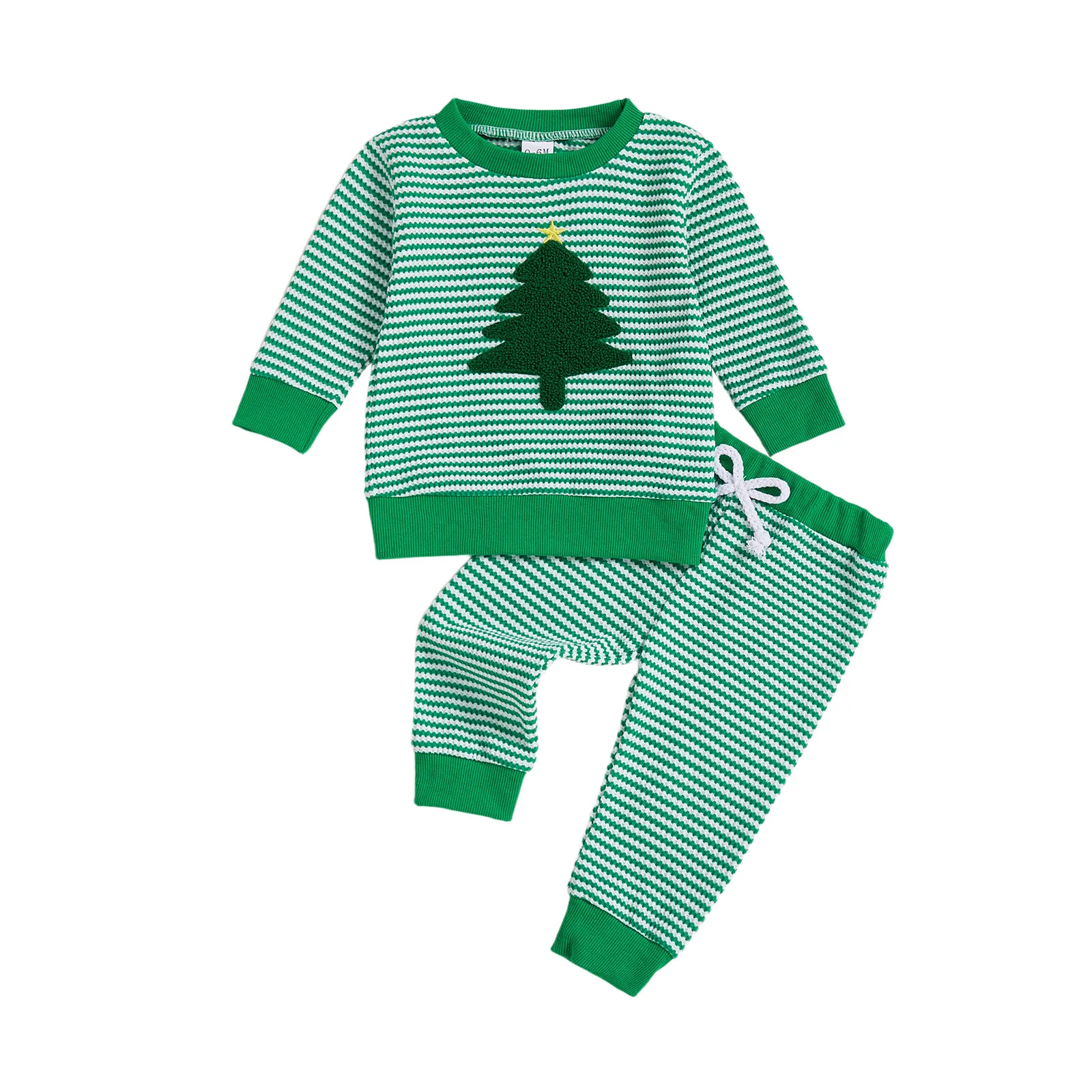 Boys Christmas 2Pcs Outfits Long Sleeve Crew Neck Santa Claus Print Tops Striped Pants Sets for Holiday Party Wear
