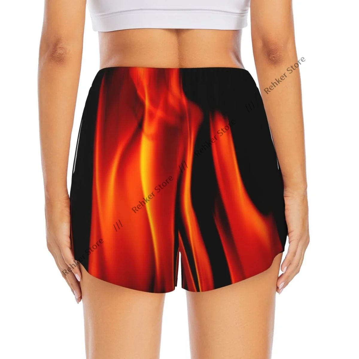 Women's Athletic Shorts Fire Flames Background Running Yoga Fitness Quick-Dry Badminton Training With Pocket