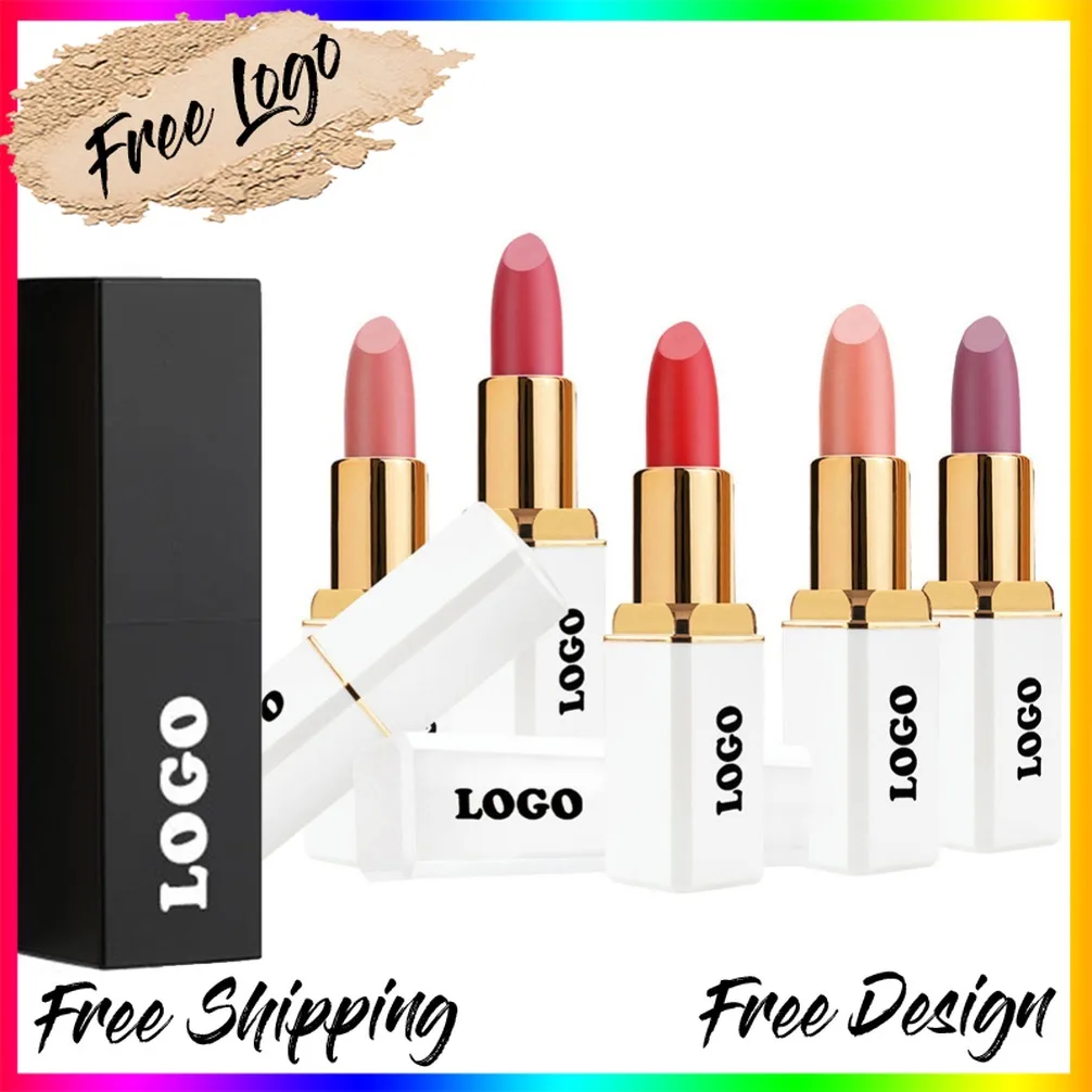 Marque privée Logo personnalisé Vegan blanc Tube carré mat rouge à lèvres longue durée ne se décolore pas imperméable brillant à lèvres maquillage en gros