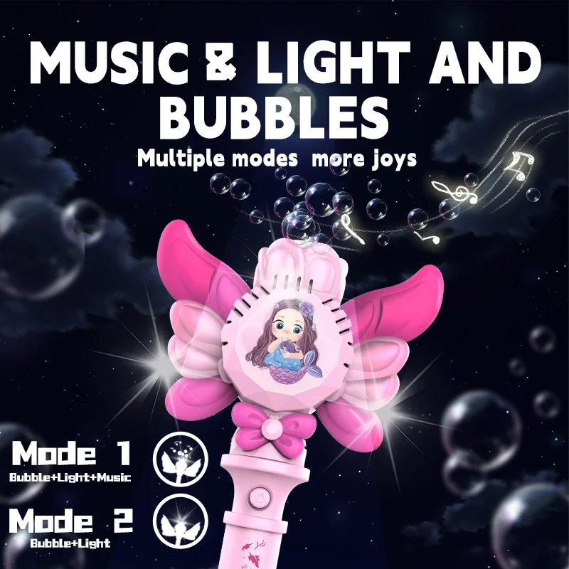 Różdżka do robienia baniek Myśliwka, ręczna maszyna do baniek z światłem i muzyką, prezent dla dziewczynki, dla dzieci