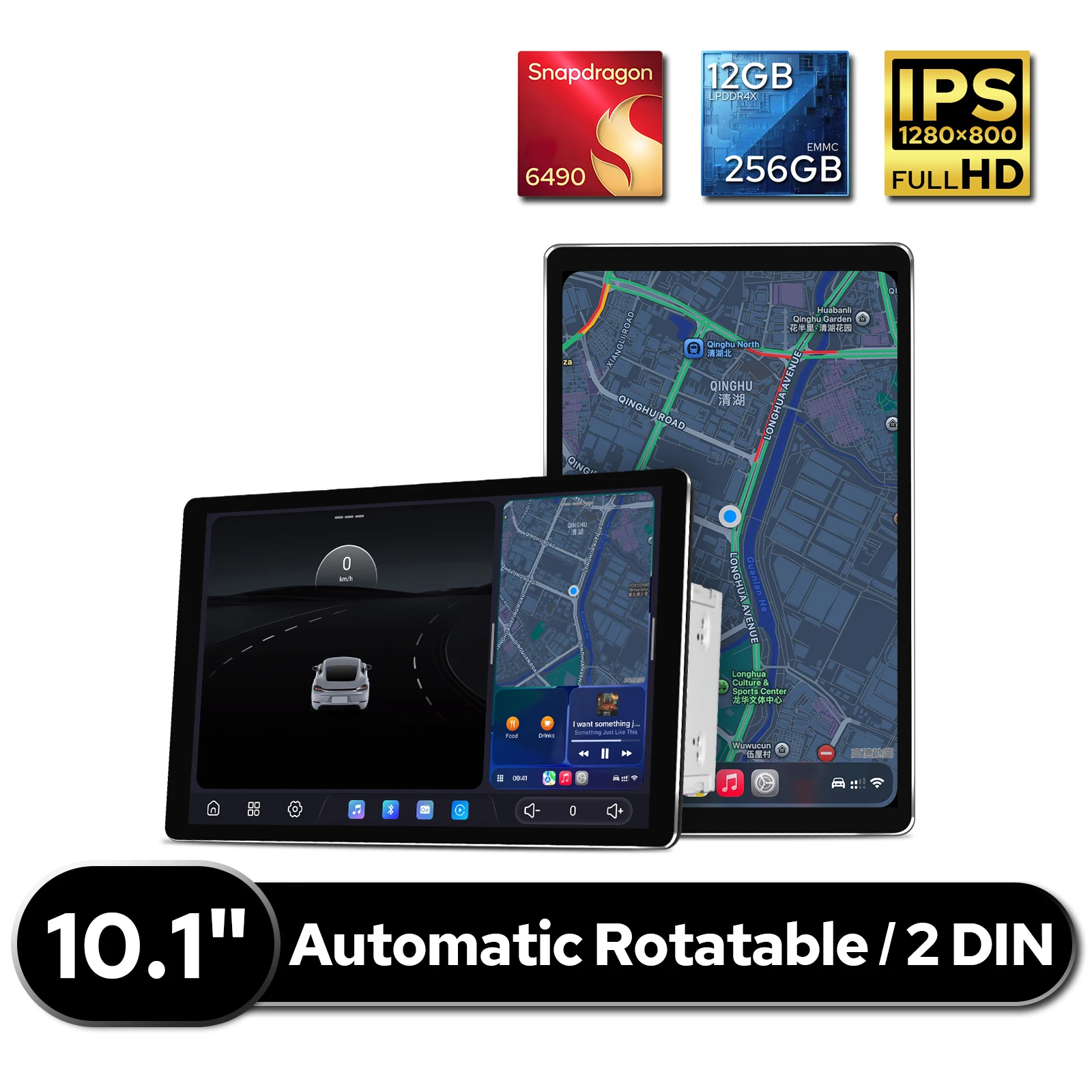 JOYING Universal 10.1 Inch Double DIN Car Radio Stereo with Wireless Apple CarPlay Android Auto 12GB+256GB Rotatable Screen