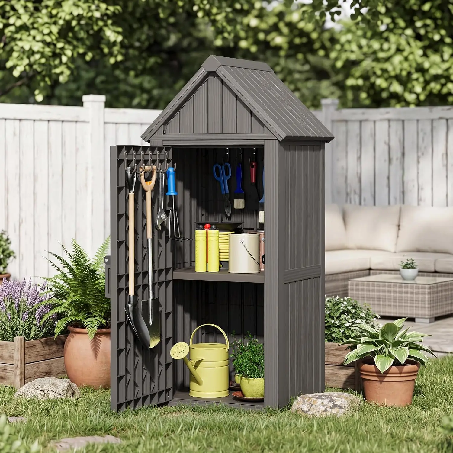 Outdoor Resin Storage Cabinet Sturdy All-Weather Shed with Removable Shelves Lock Ring & Reinforced Floor – for Garden, Custom