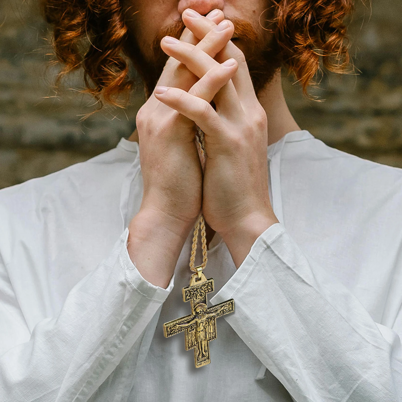 خمر سانت سانت فرانسيس أسيسي تاو سان داميانو الصليب قلادة الكاثوليكية الصليب تميمة قلادة حديدية مجوهرات الله الديني #5