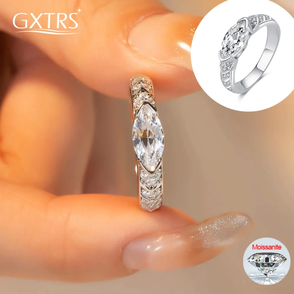 

GXTRS 1CT Кольца с муассанитом маркизы для женщин и мужчин S925 Серебряное роскошное обручальное кольцо с бриллиантами 18 К Изящные ювелирные изделия с покрытием Сертифицированные GRA
