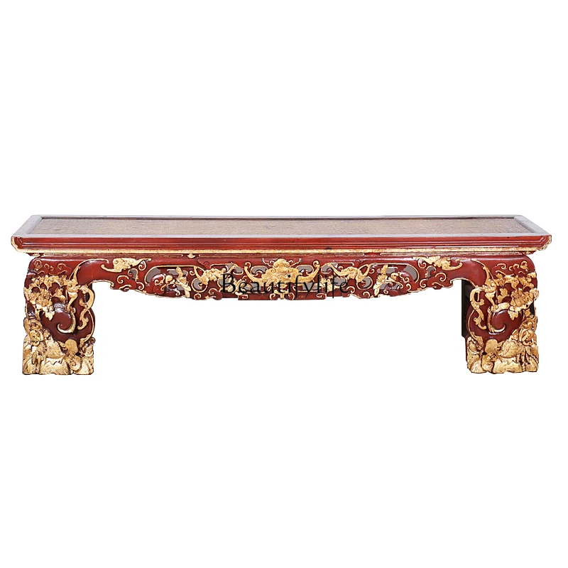 New Chinese antique solid wood carving flower bench chair Ming and Qing classical bedside stool customization