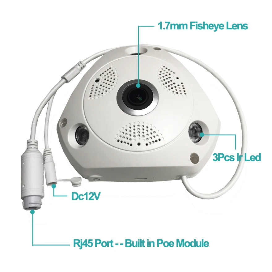 

5Mp Imx335 Indoor Poe IP Camera Fisheye Wide Angle Face Detection Infrared Night Vision ICsee