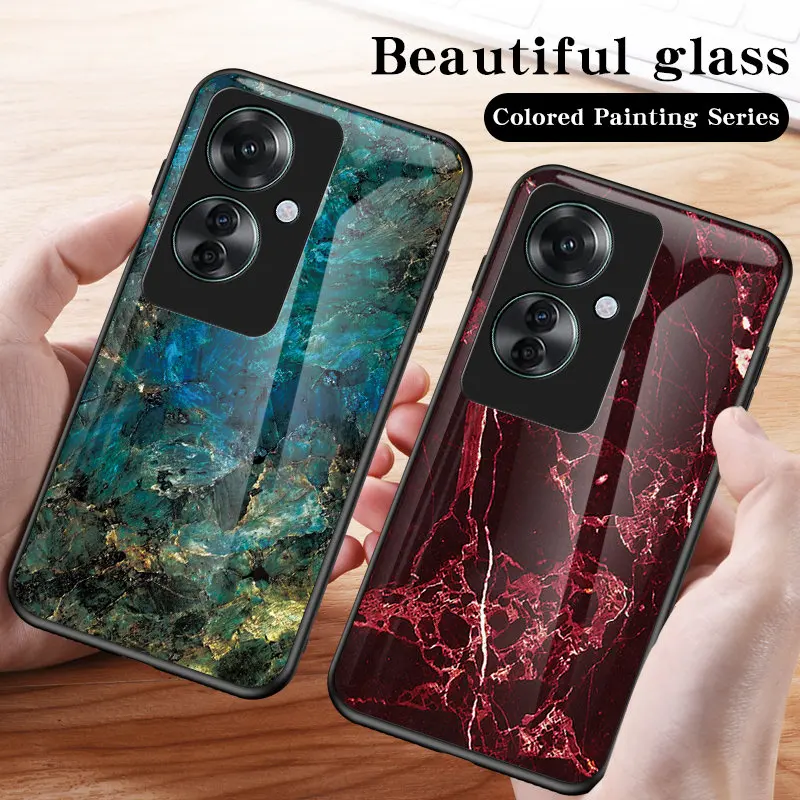 Oppo reno11 f 11f cph2603 Fall stoß feste Marmor glas harte Rückseite Telefon hülle Silikon Stoßstange für Oppo Reno 11 f 5g cph2603