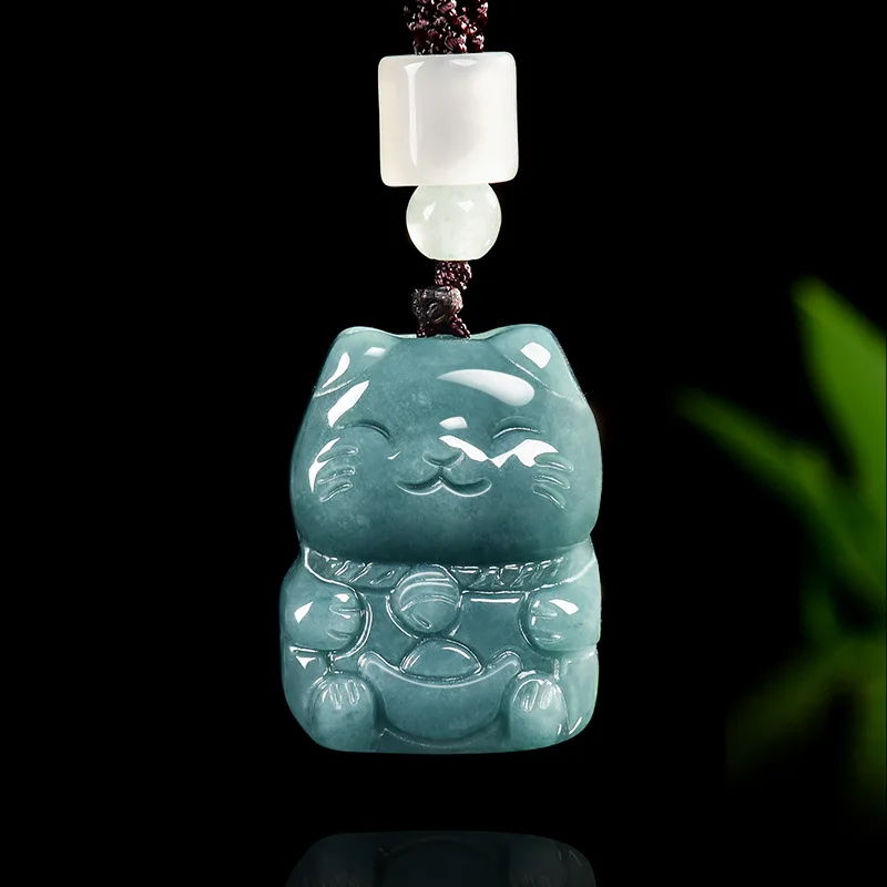 

Natural A-grade Jade Lucky Cat Blue Water Cartoon Cat Jadeite Necklace Men and Women Couple Pendant Fashion Cute Gift