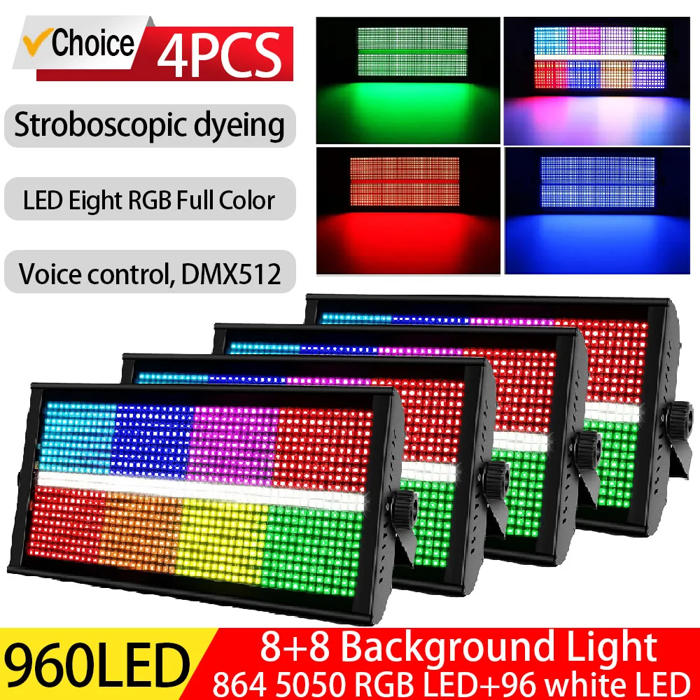 

960LED RGBW Strobe Lights 4PCS DJ Disco Lights 8+8 Segments Audience Wedding Stage Lights Club Party Holiday Ambient Lights